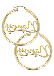 14K Ladies Plain Name Plate Hoop Earrings