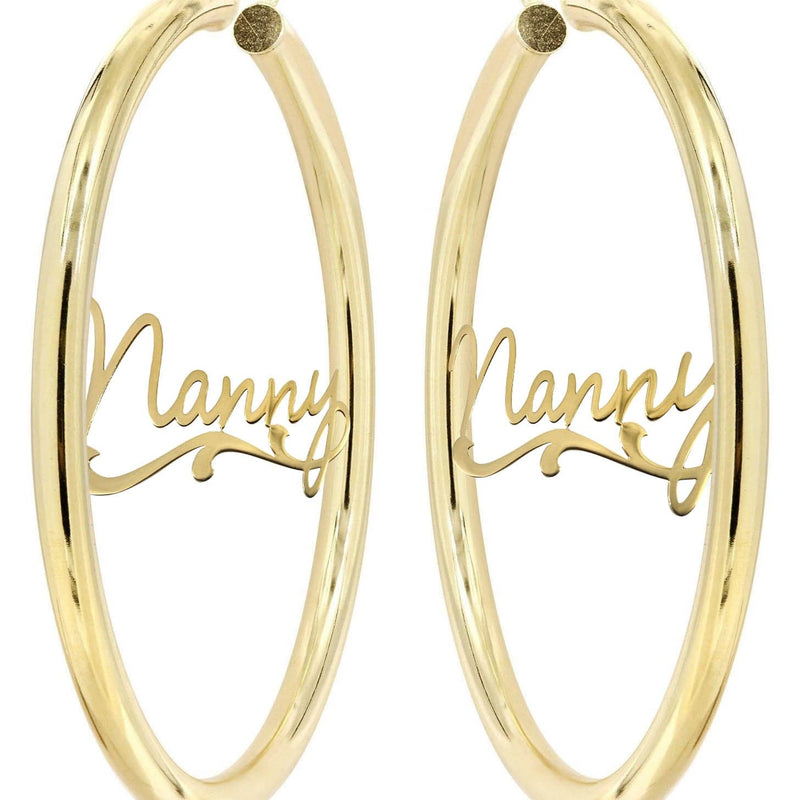 14K Ladies Plain Name Plate Hoop Earrings