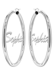 14K Ladies White Gold Name Plate Hoop Earrings