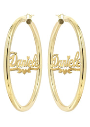 14K Ladies Diamond Cut Heart Name Plate Hoop Earrings