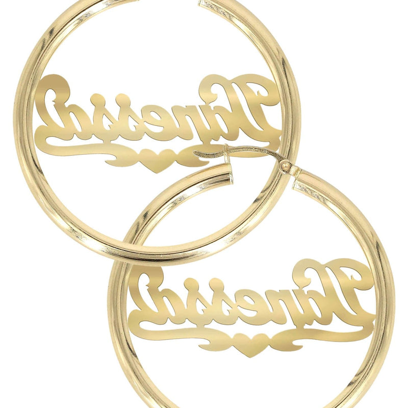 14K Ladies Diamond Cut Name Plate Hoop Earrings