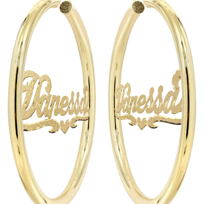 14K Ladies Diamond Cut Name Plate Hoop Earrings