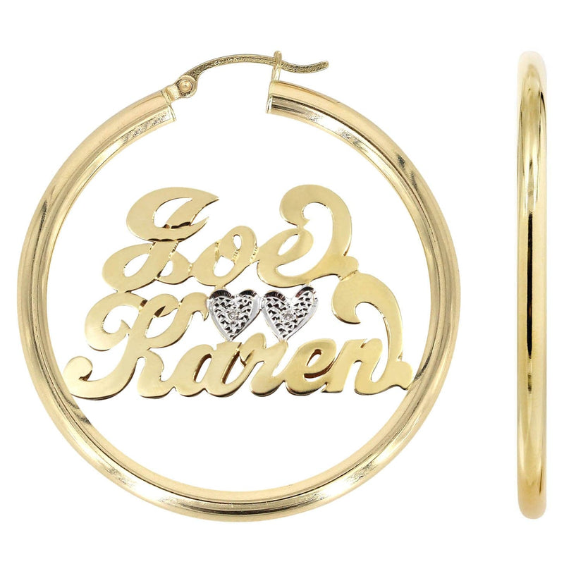 14K Ladies Couple Names Name Plate Hoop Earrings