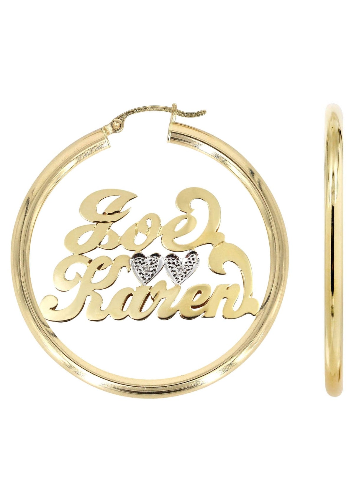 14K Ladies Couple Names Name Plate Hoop Earrings