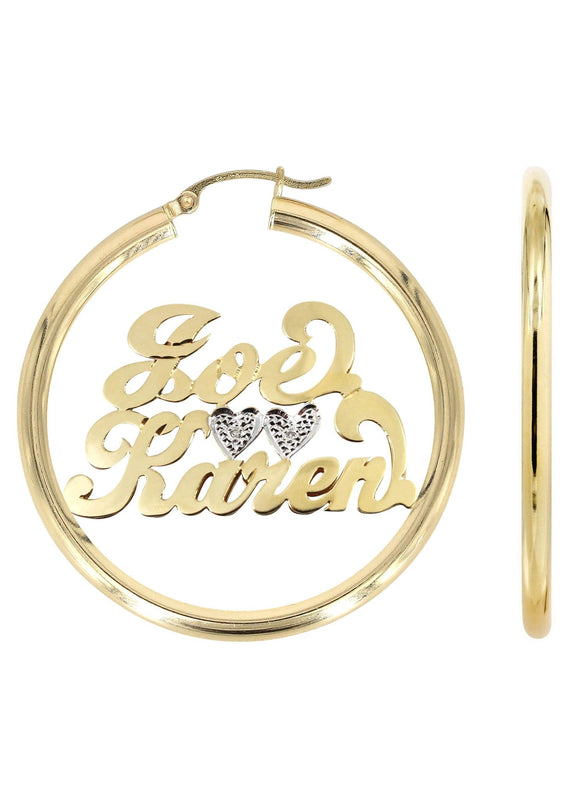 14K Ladies Couple Names Name Plate Hoop Earrings