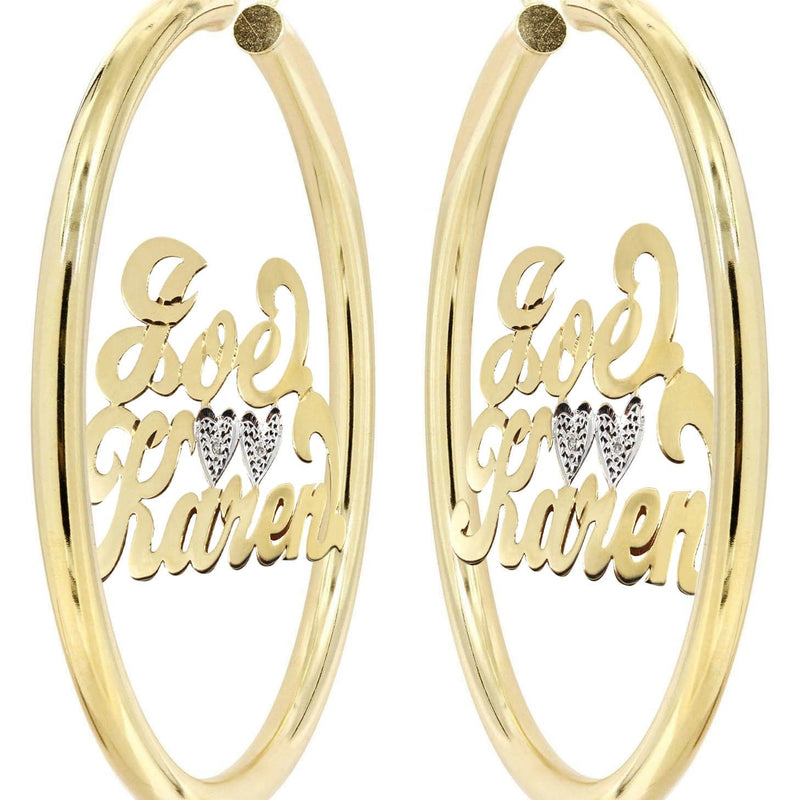 14K Ladies Couple Names Name Plate Hoop Earrings