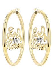 14K Ladies Couple Names Name Plate Hoop Earrings