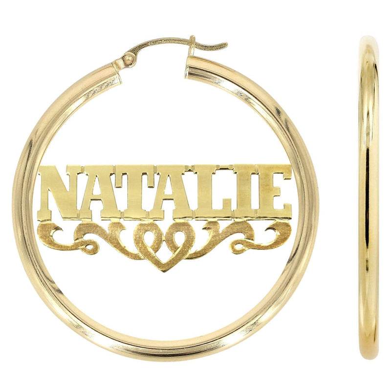 14K Ladies Diamond Cut Name Plate Hoop Earrings