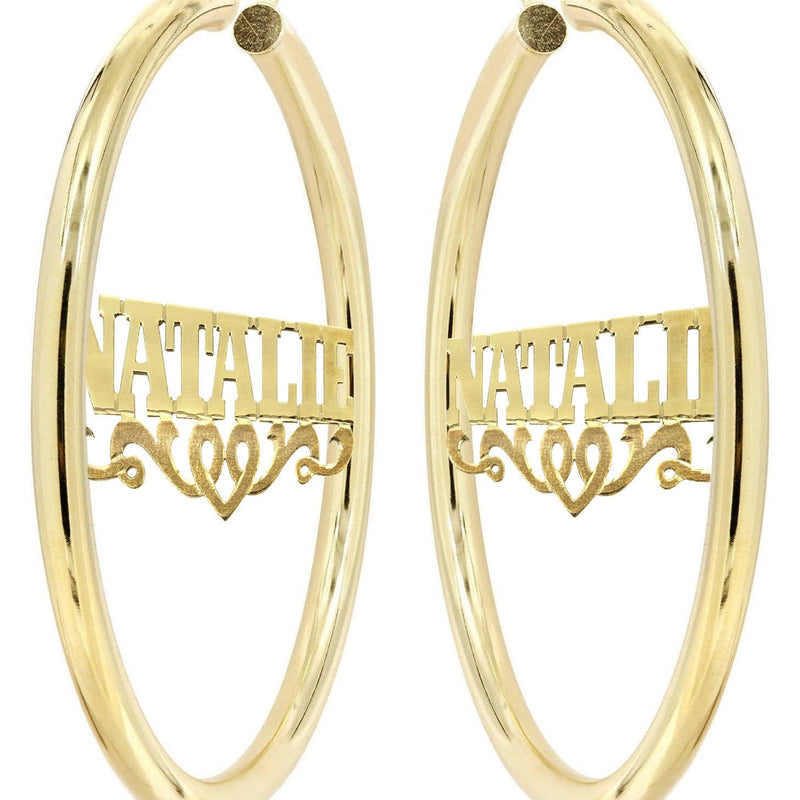 14K Ladies Diamond Cut Name Plate Hoop Earrings
