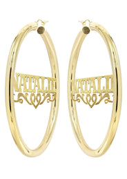 14K Ladies Diamond Cut Name Plate Hoop Earrings