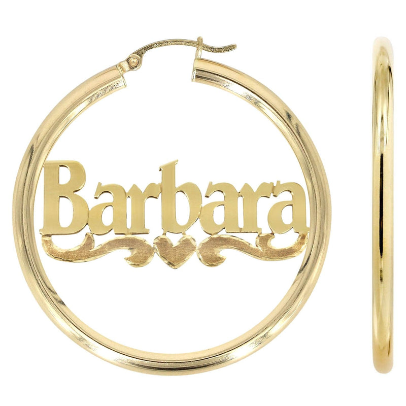 14K Ladies Diamond Cut Name Plate Hoop Earrings