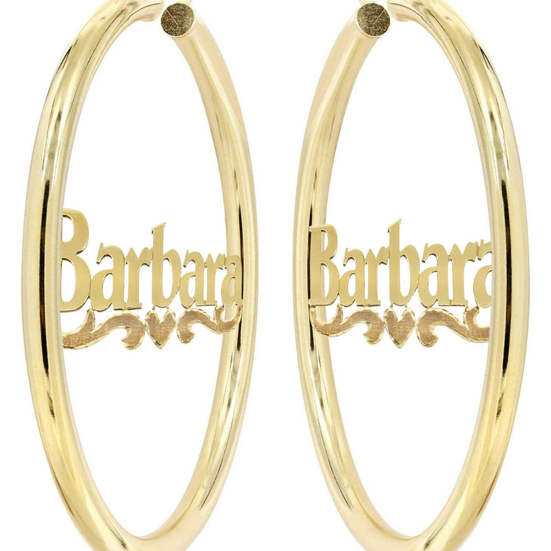 14K Ladies Diamond Cut Name Plate Hoop Earrings