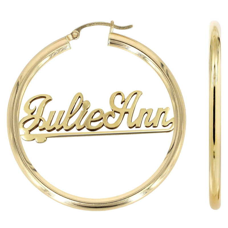 14K Ladies Two Name Name Plate Hoop Earrings