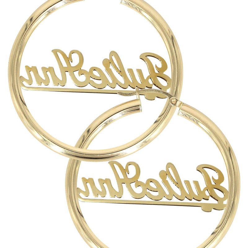 14K Ladies Two Name Name Plate Hoop Earrings