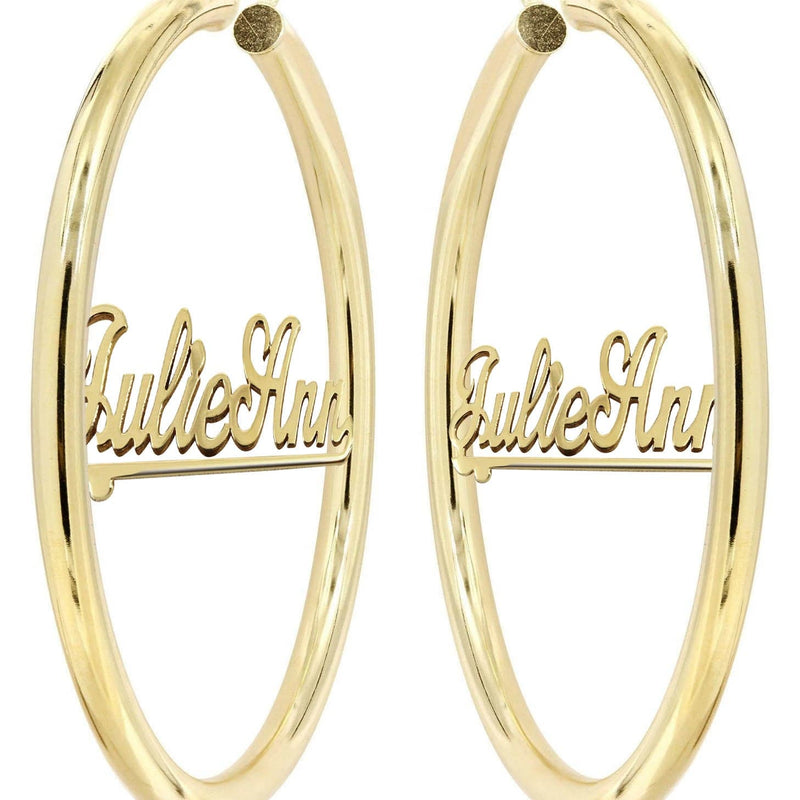 14K Ladies Two Name Name Plate Hoop Earrings