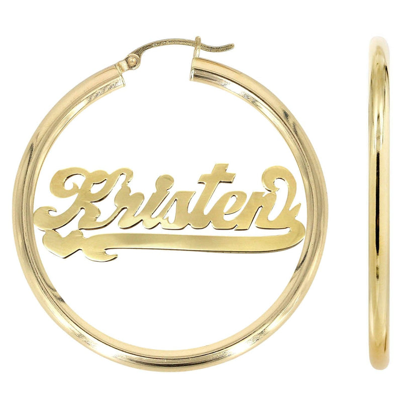 14K Ladies Heart Name Plate Hoop Earrings