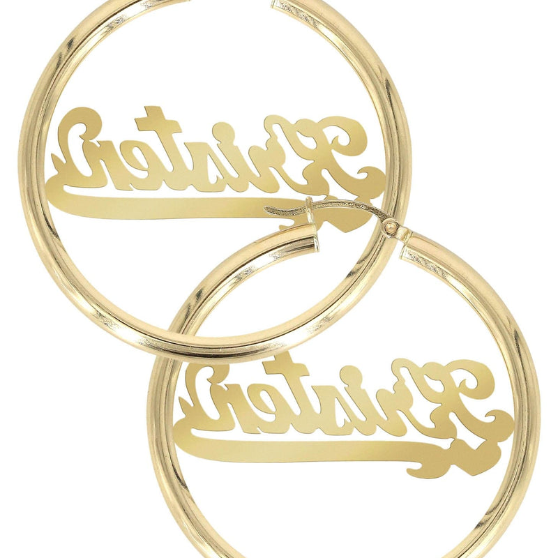 14K Ladies Heart Name Plate Hoop Earrings