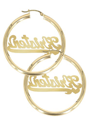 14K Ladies Heart Name Plate Hoop Earrings