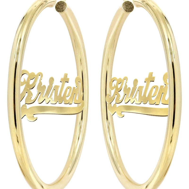 14K Ladies Heart Name Plate Hoop Earrings