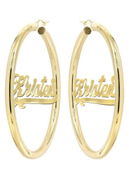 14K Ladies Heart Name Plate Hoop Earrings
