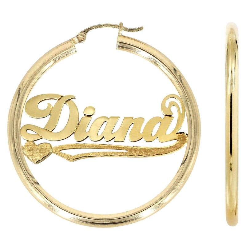 14K Ladies Plain Name Plate Hoop Earrings