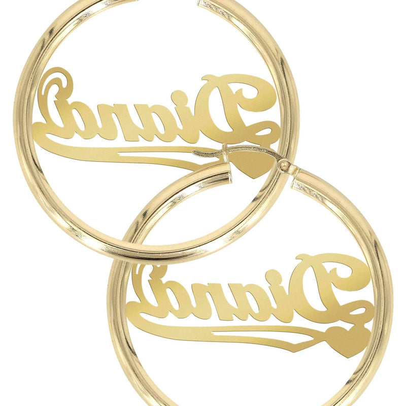 14K Ladies Plain Name Plate Hoop Earrings