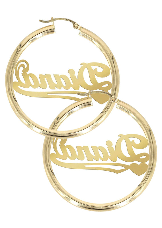 14K Ladies Plain Name Plate Hoop Earrings