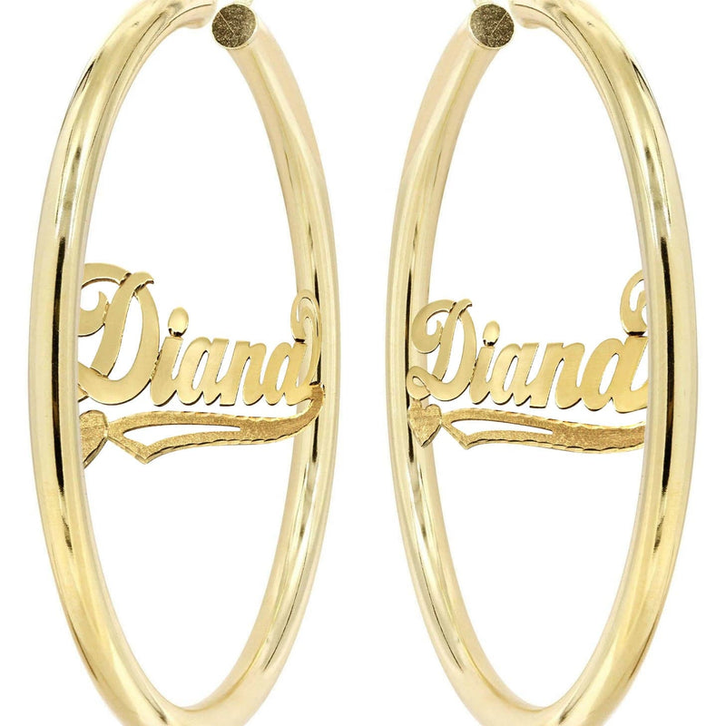 14K Ladies Plain Name Plate Hoop Earrings