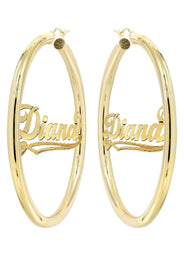 14K Ladies Plain Name Plate Hoop Earrings