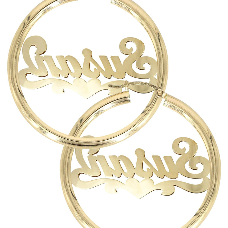 14K Ladies Diamond Cut with Diamonds Name Plate Hoop Earrings