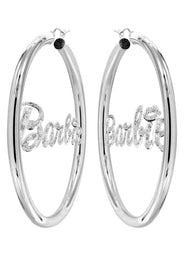 14K Ladies Diamond Cut with Diamonds Name Plate Hoop Earrings