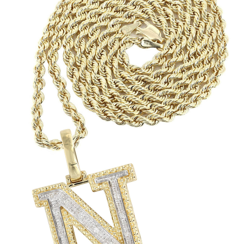 Diamond 10K Yellow Gold Letter "N" Necklace | Appx. 15.4 Grams