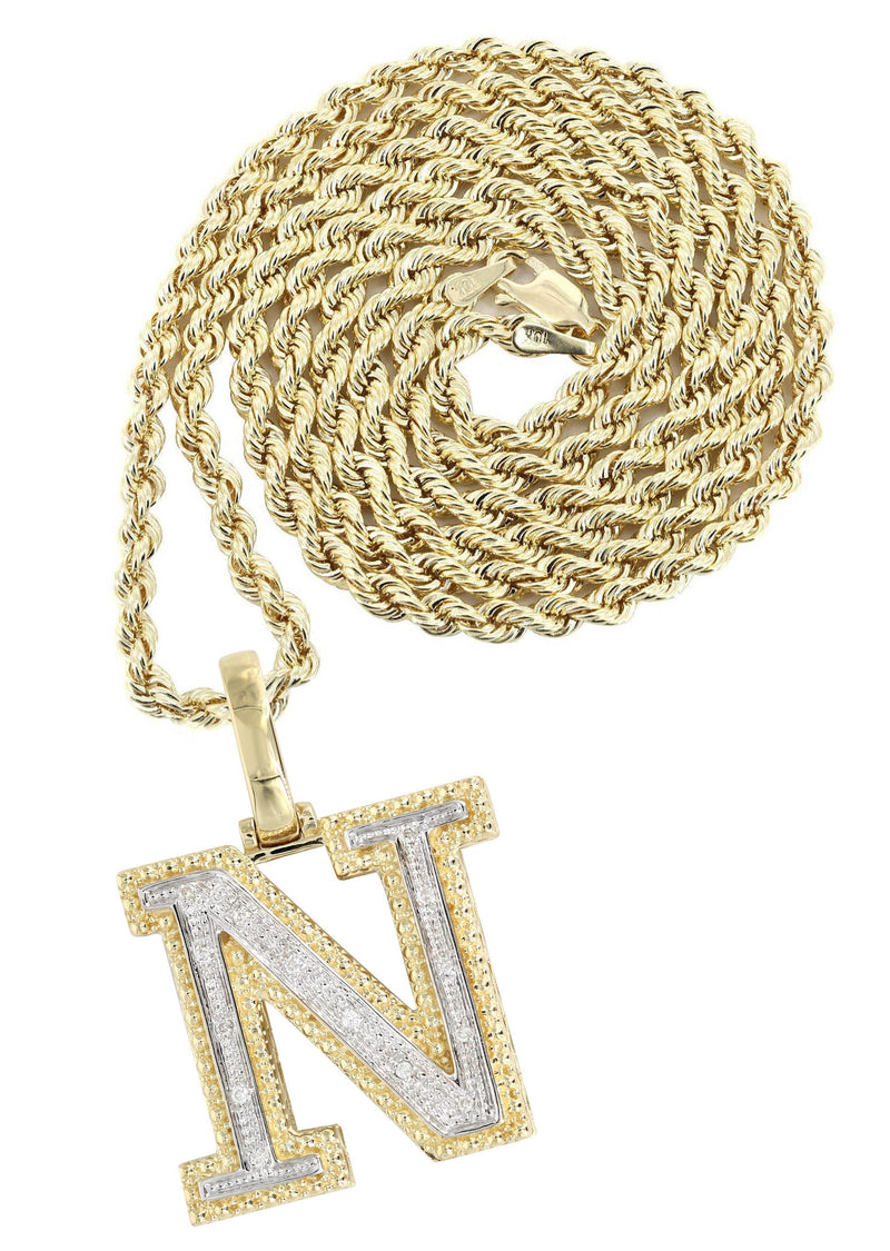 Diamond 10K Yellow Gold Letter "N" Necklace | Appx. 15.4 Grams