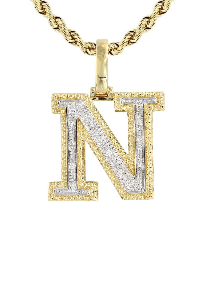 Diamond 10K Yellow Gold Letter "N" Necklace | Appx. 15.4 Grams