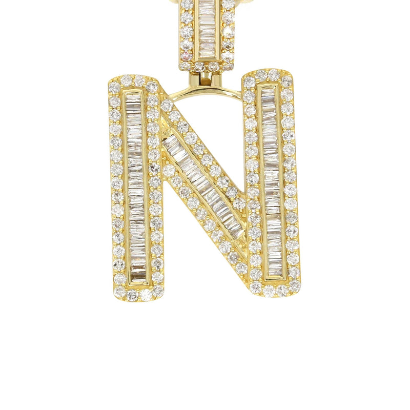 14K Yellow Gold Letter "N" Baguette Diamond Necklace | 2.1 Carats