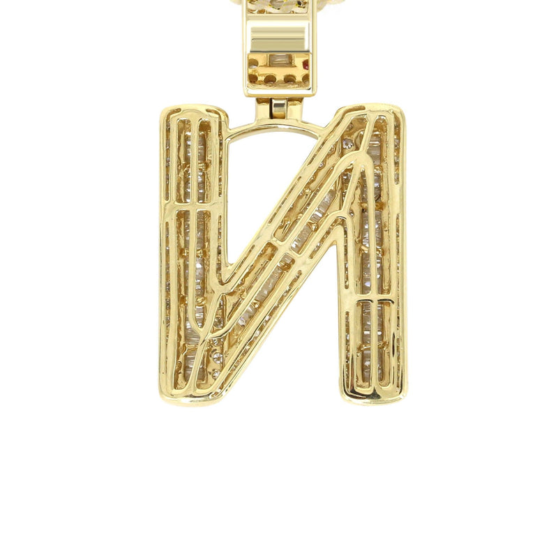 14K Yellow Gold Letter "N" Baguette Diamond Necklace | 2.1 Carats