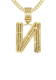 14K Yellow Gold Letter "N" Baguette Diamond Necklace | 2.1 Carats