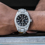 Rolex Sky-Dweller | Stainless Steel |  Iced Out Baguette & Round Diamonds | 42 MM | 40 Carats