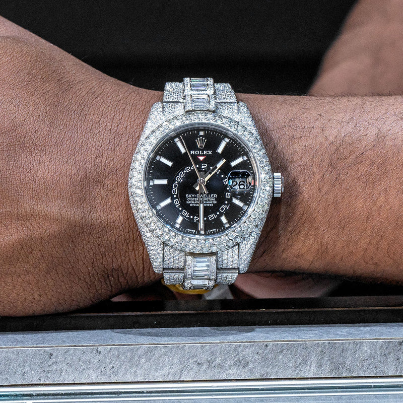 Rolex Sky-Dweller | Stainless Steel |  Iced Out Baguette & Round Diamonds | 42 MM | 40 Carats