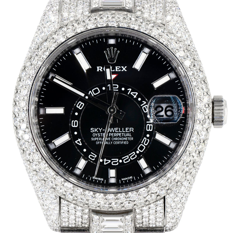 Rolex Sky-Dweller | Stainless Steel |  Iced Out Baguette & Round Diamonds | 42 MM | 40 Carats