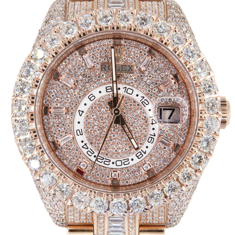 Rolex Sky-Dweller 18K Rose Gold | Fully Iced Out Baguette And Round Diamonds  | 42 MM | 35 Carats