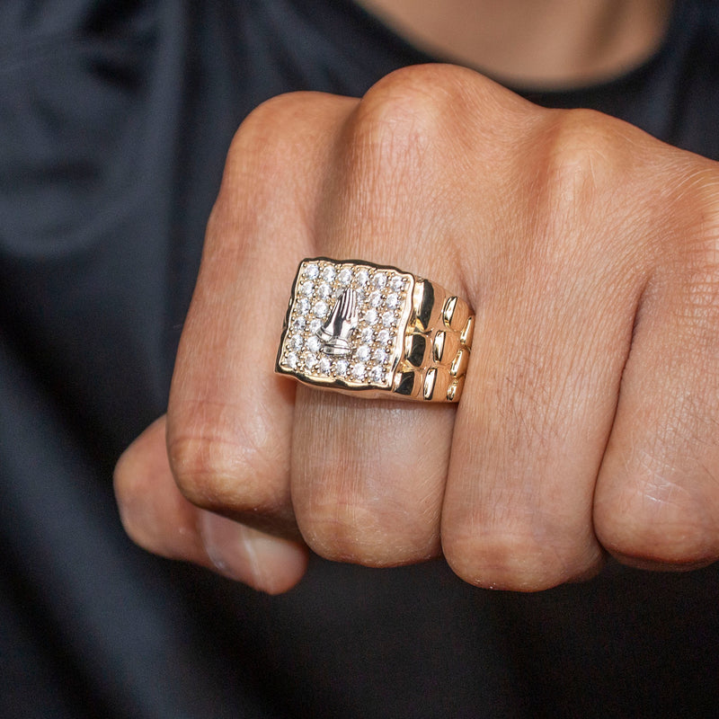 10K Gold Cz Praying Hands Ring For Men | 5 Grams