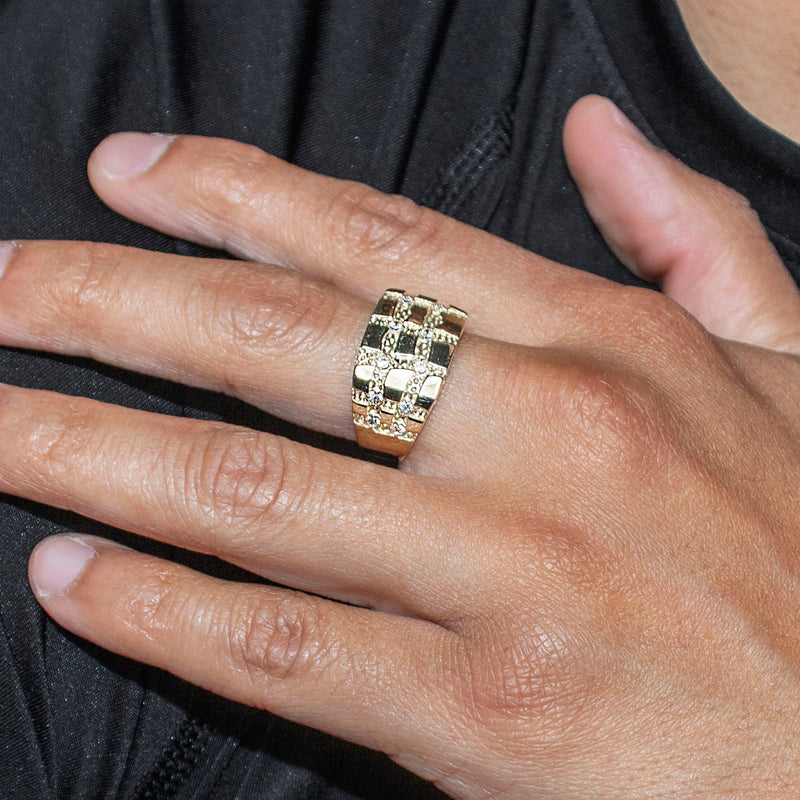 10K Gold Cz Nugget Ring For Men | 5 Grams
