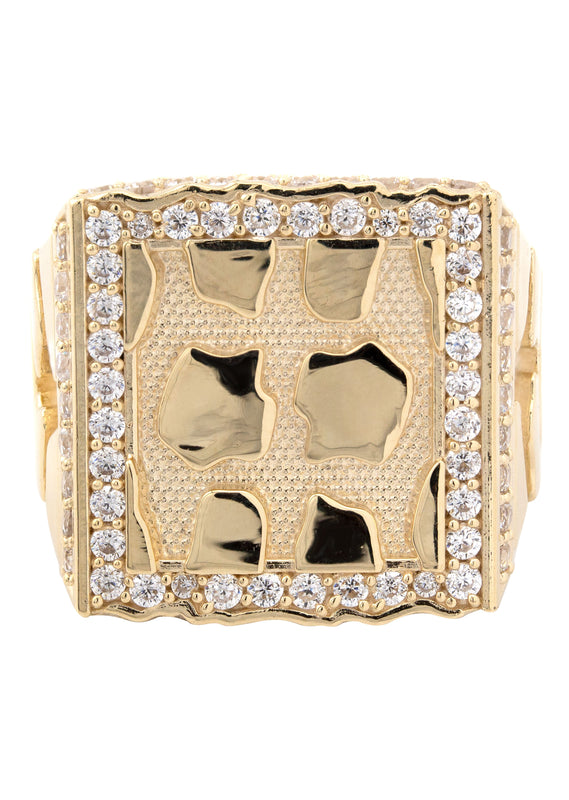 10K Gold Cz Nugget Ring For Men | 6 Grams