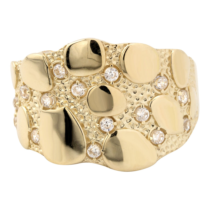10K Gold Cz Nugget Ring For Men | 6 Grams