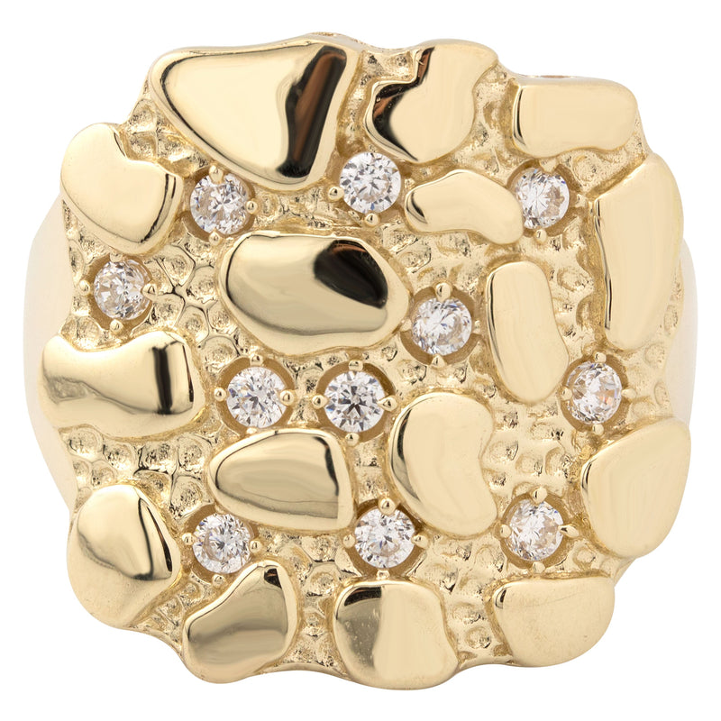 10K Gold Cz Nugget Ring For Men | 6 Grams