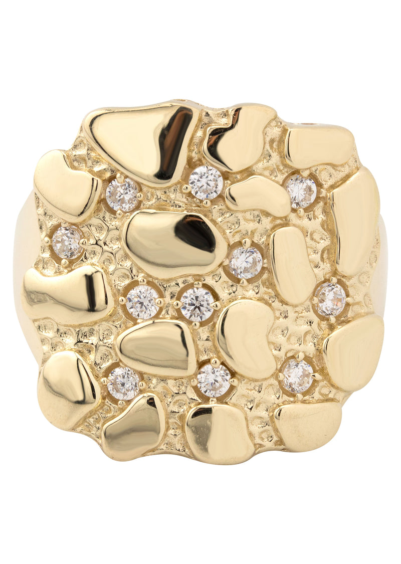 10K Gold Cz Nugget Ring For Men | 6 Grams