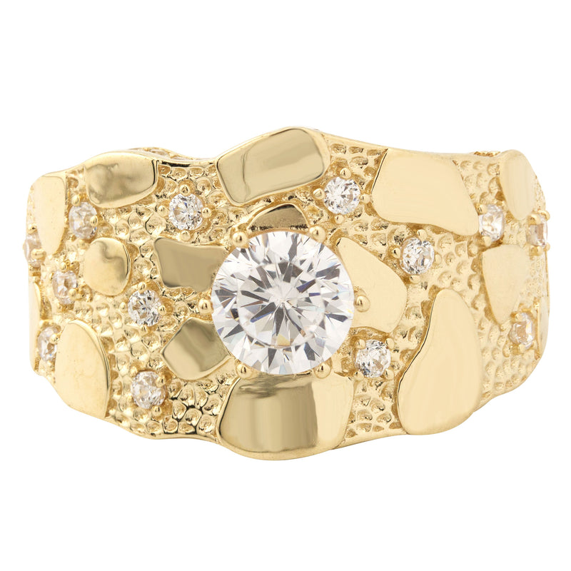 10K Gold Cz Nugget Ring For Men | 4.4 Grams