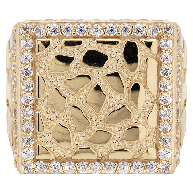 10K Gold Cz Nugget Ring For Men | 6 Grams