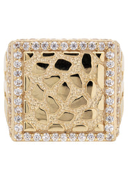 10K Gold Cz Nugget Ring For Men | 6 Grams